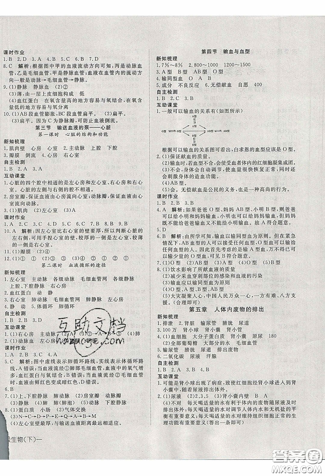 武漢出版社2020探究在線高效課堂七年級生物下冊人教版答案