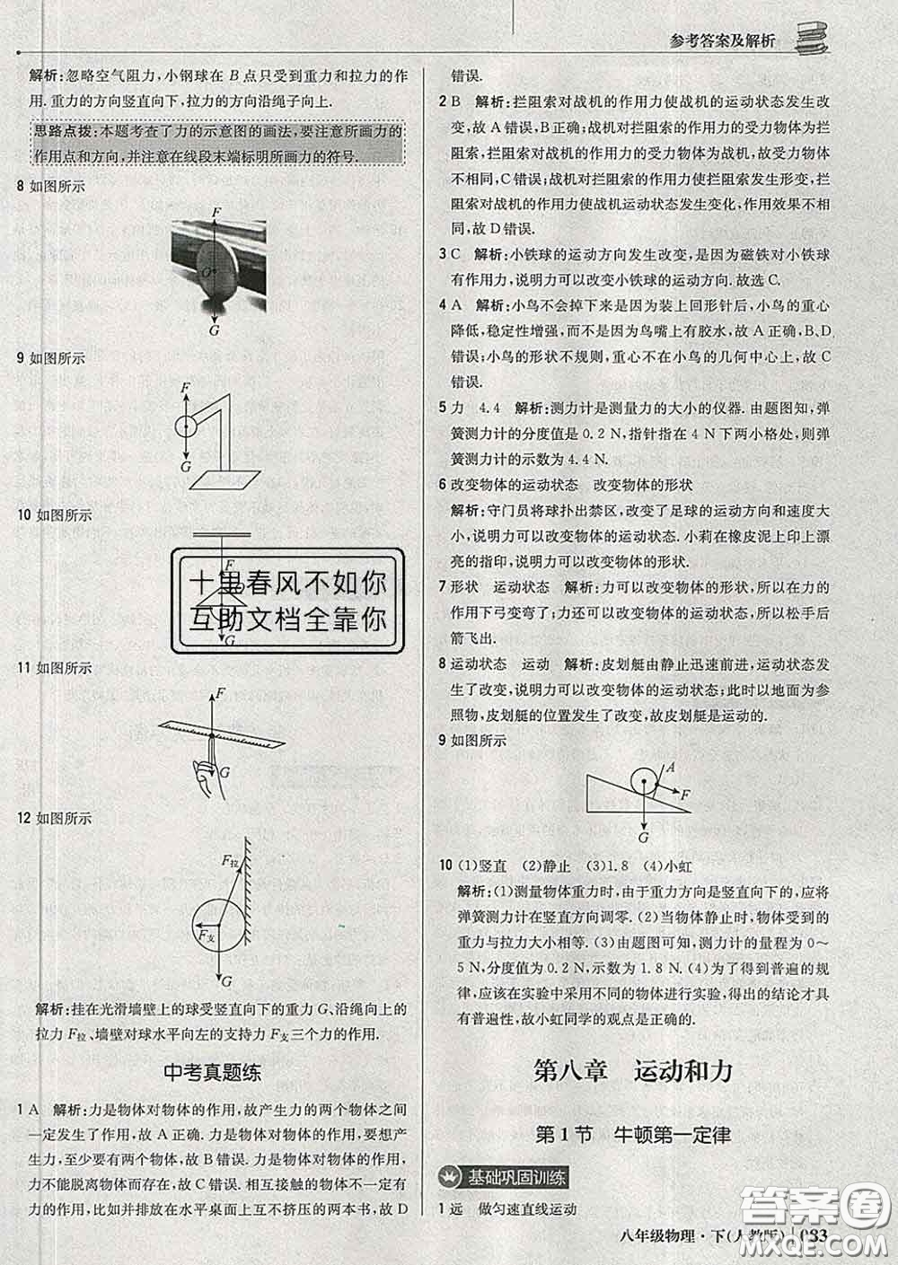 2020新版1加1輕巧奪冠優(yōu)化訓(xùn)練八年級(jí)物理下冊(cè)人教版答案