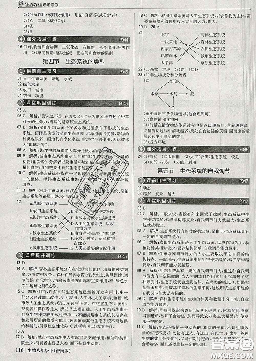 2020新版1加1輕巧奪冠優(yōu)化訓(xùn)練八年級生物下冊濟南版答案