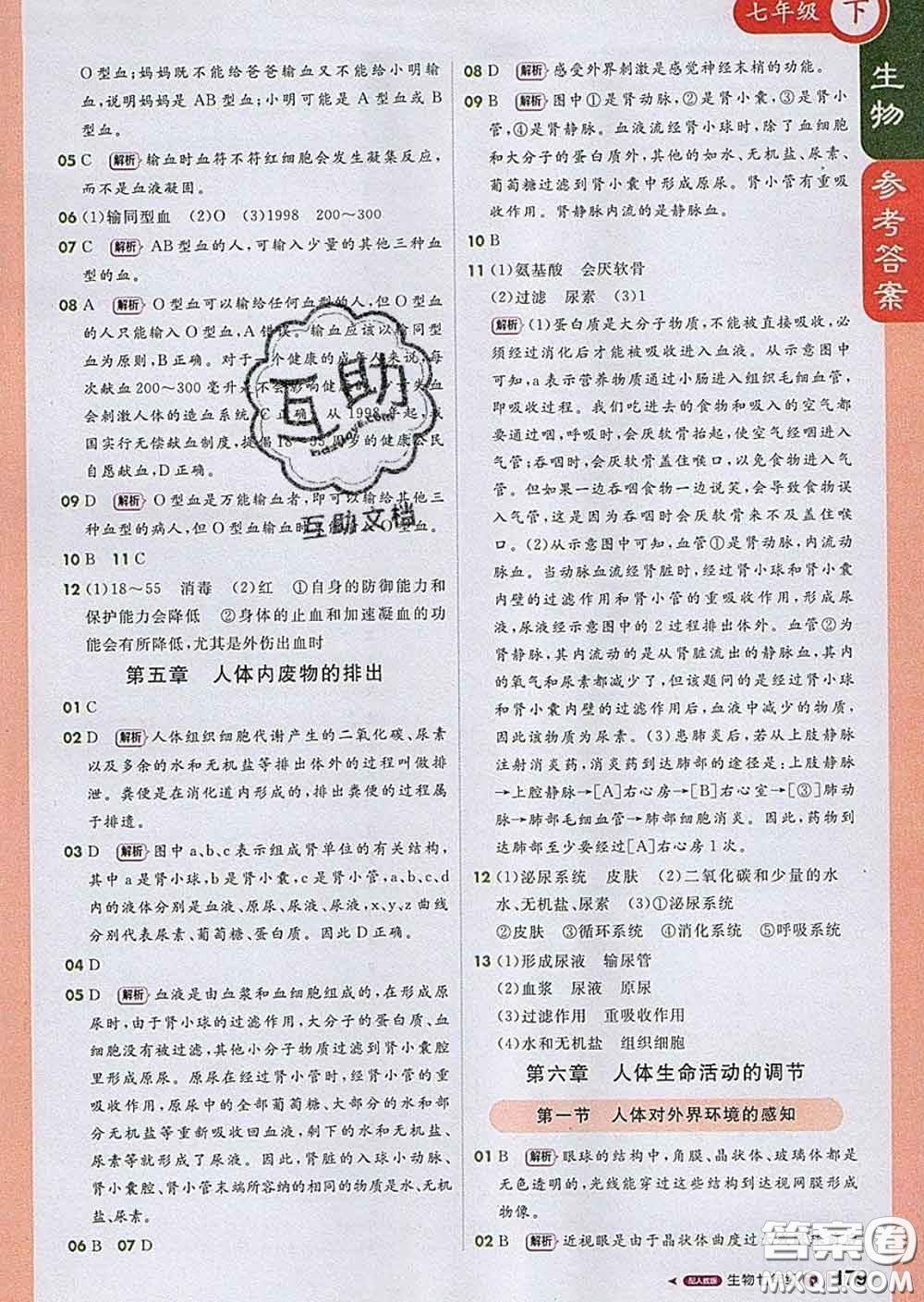 1加1輕巧奪冠課堂直播2020新版七年級(jí)生物下冊(cè)人教版答案