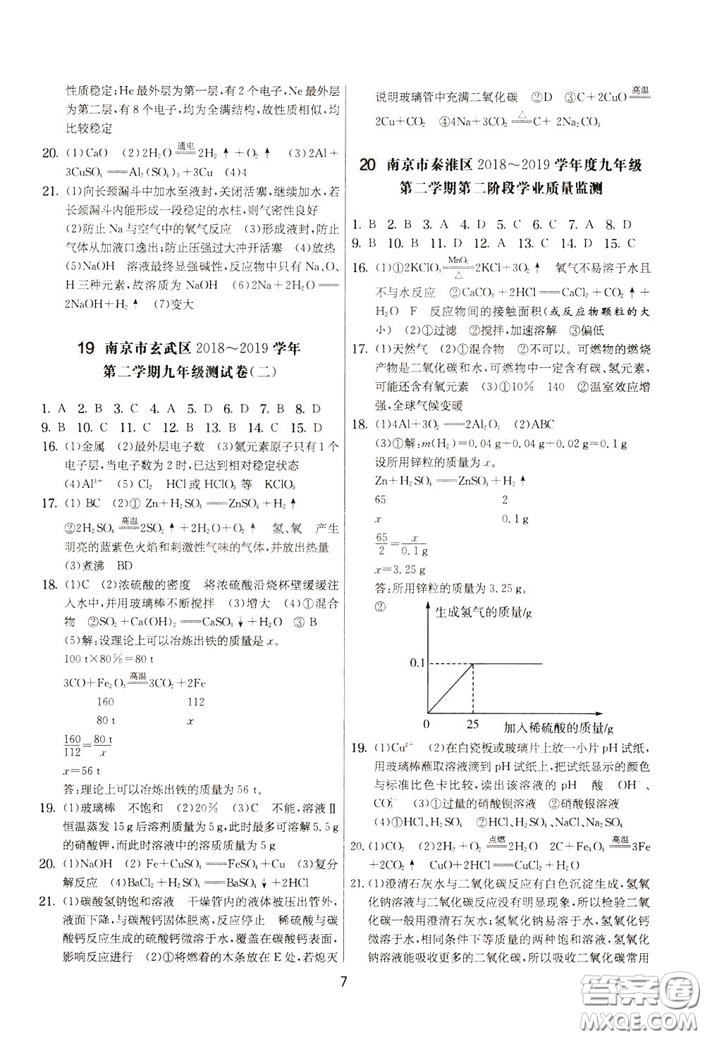 2020年實(shí)驗(yàn)班提優(yōu)大考卷化學(xué)九年級下冊RMJY人民教育版參考答案