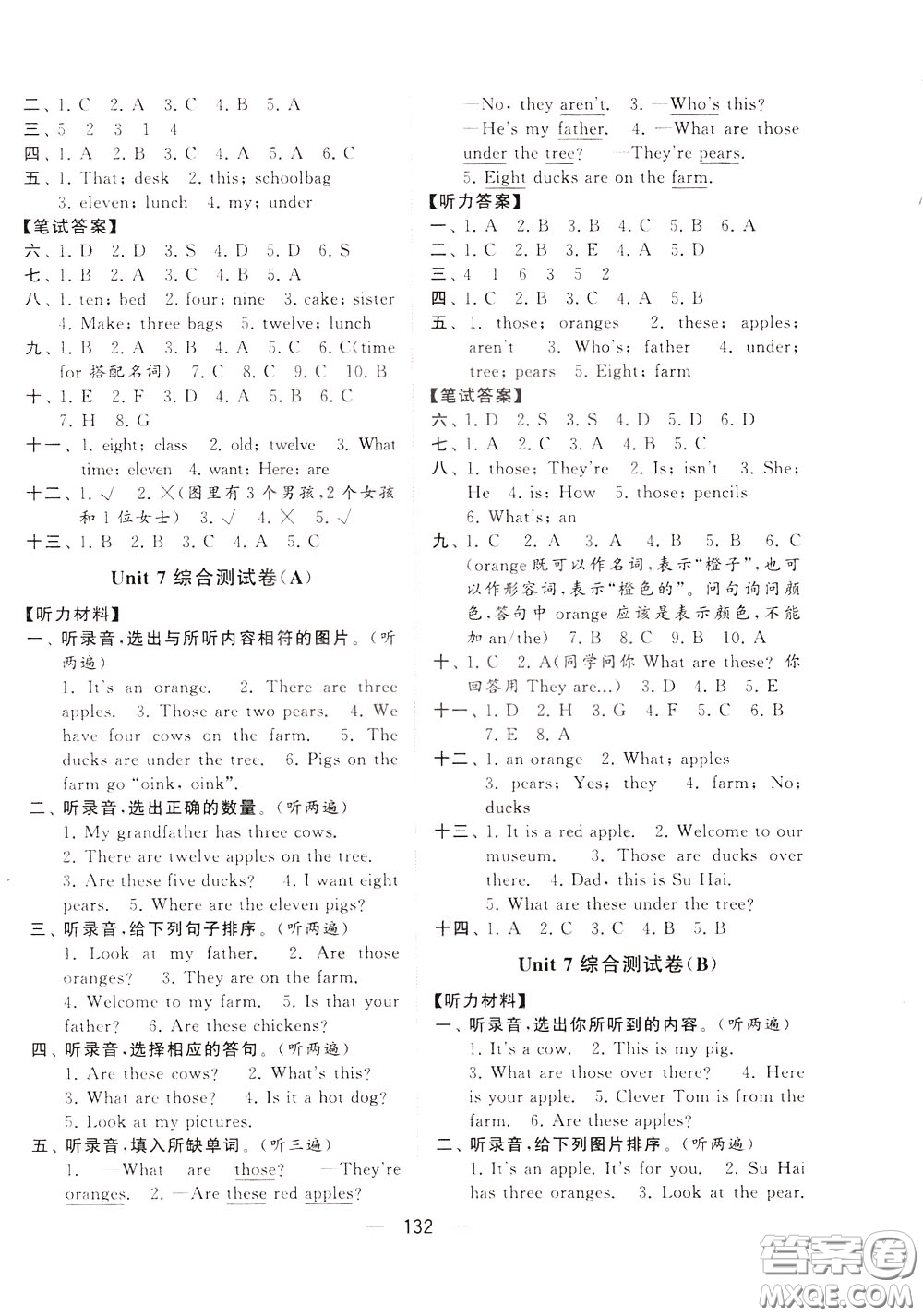 2020年學(xué)霸提優(yōu)大試卷單元月考英語(yǔ)三年級(jí)下冊(cè)江蘇專用參考答案