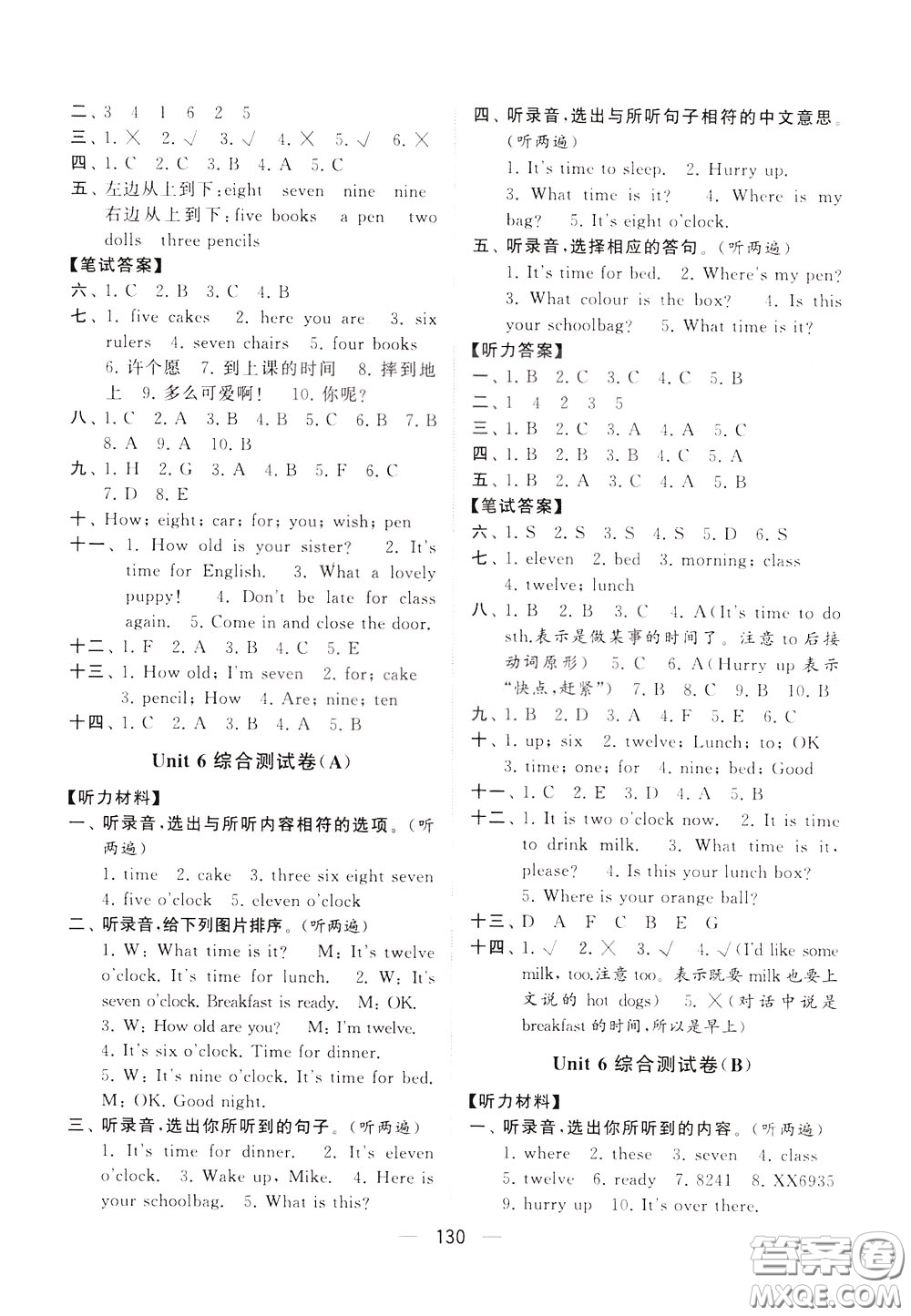 2020年學(xué)霸提優(yōu)大試卷單元月考英語(yǔ)三年級(jí)下冊(cè)江蘇專用參考答案