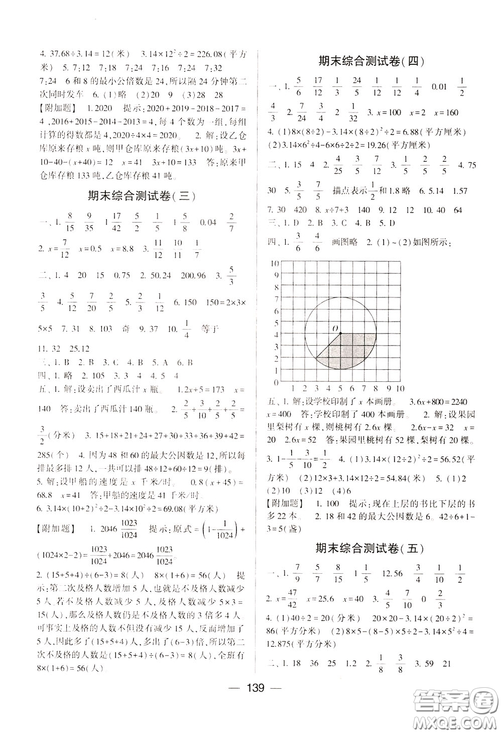 2020年學霸提優(yōu)大試卷數(shù)學五年級下冊江蘇國標參考答案