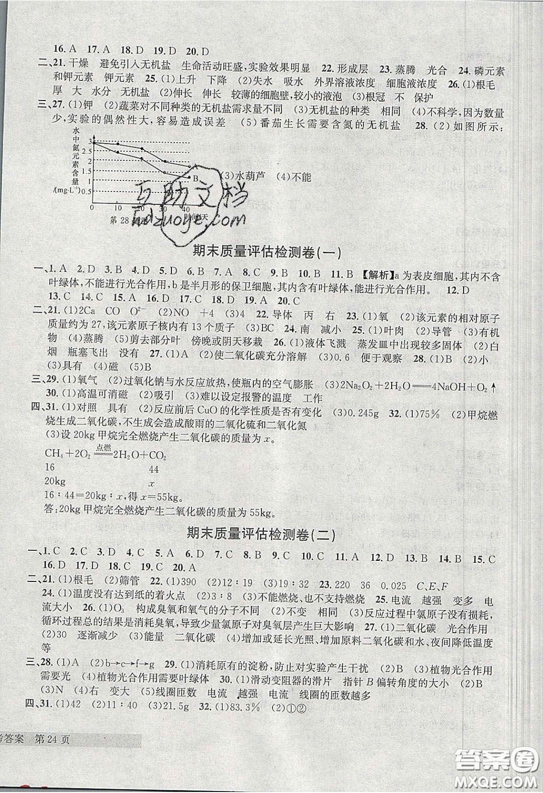 2020年習(xí)題e百課時(shí)訓(xùn)練八年級(jí)科學(xué)下冊(cè)浙教版答案