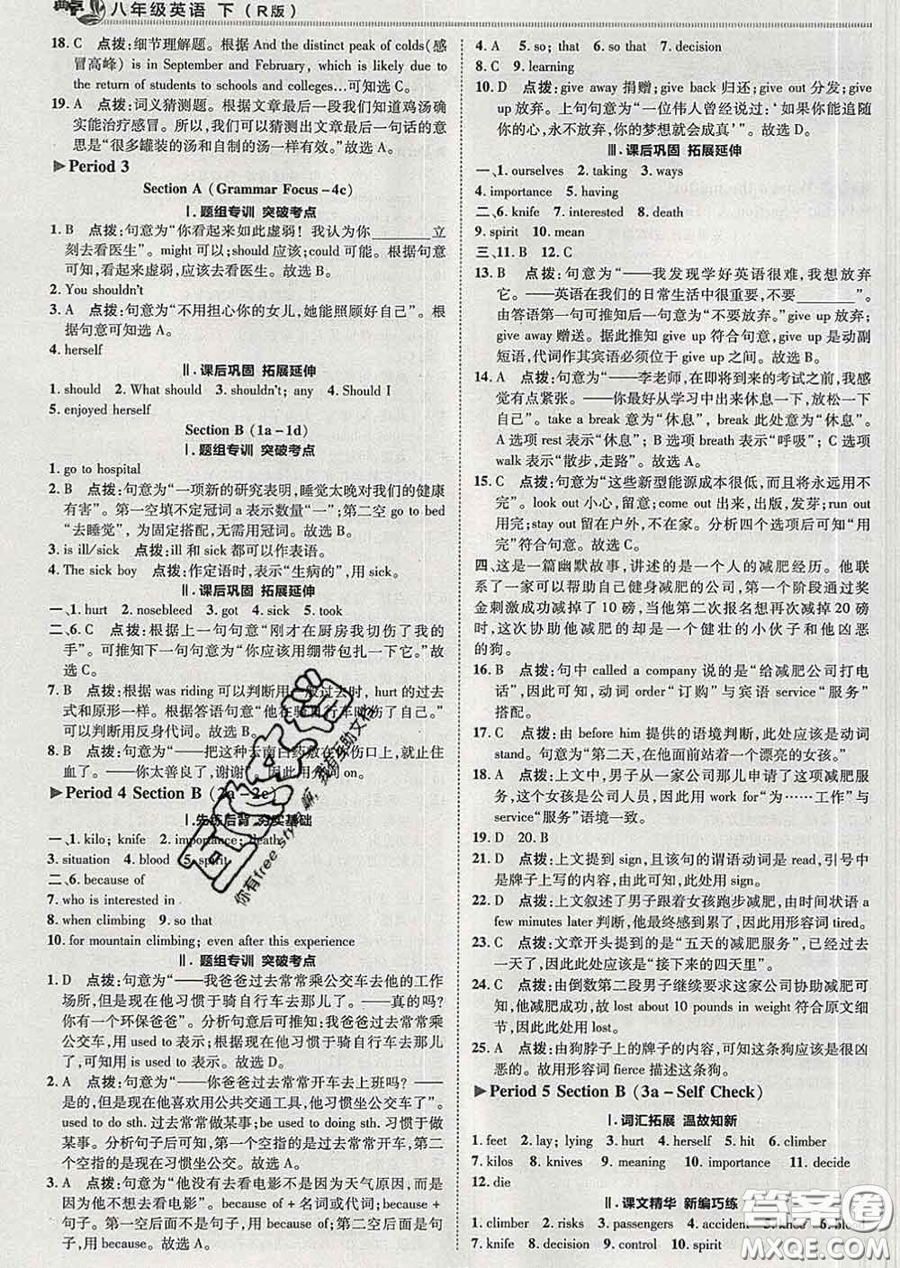 2020春綜合應(yīng)用創(chuàng)新題典中點八年級英語下冊人教版答案