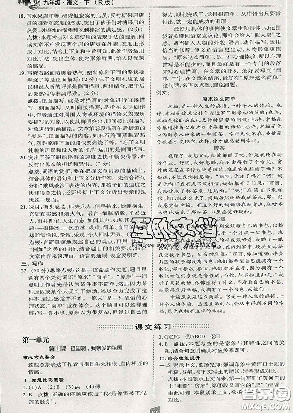 2020春綜合應(yīng)用創(chuàng)新題典中點(diǎn)九年級語文下冊人教版答案