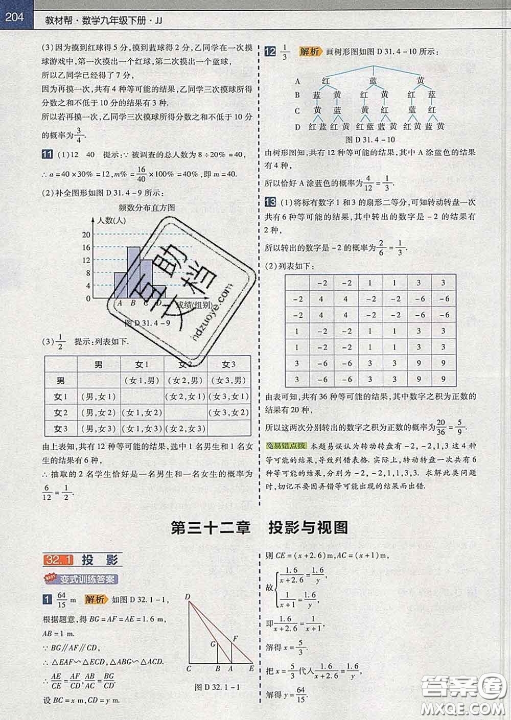 2020新版天星教育教材幫初中數(shù)學(xué)九年級下冊冀教版答案