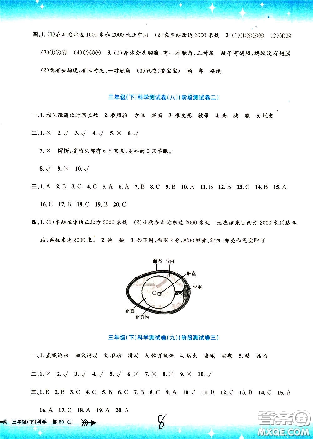 孟建平系列叢書2020年小學單元測試科學三年級下冊J教科版參考答案