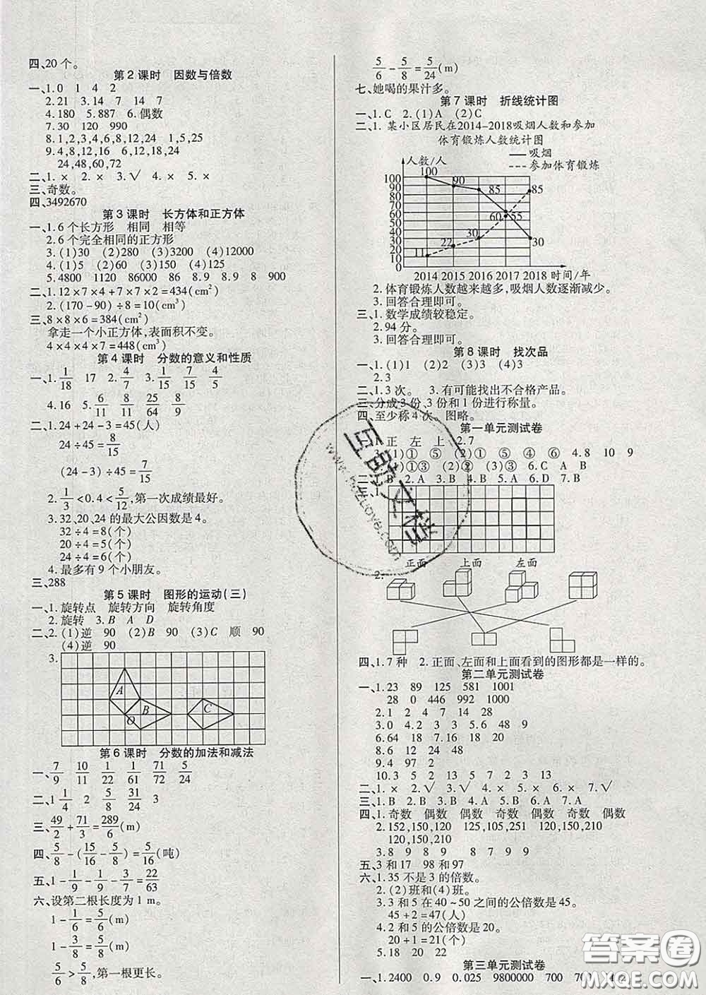 沈陽(yáng)出版社2020新版優(yōu)秀三好生五年級(jí)數(shù)學(xué)下冊(cè)人教版A版答案