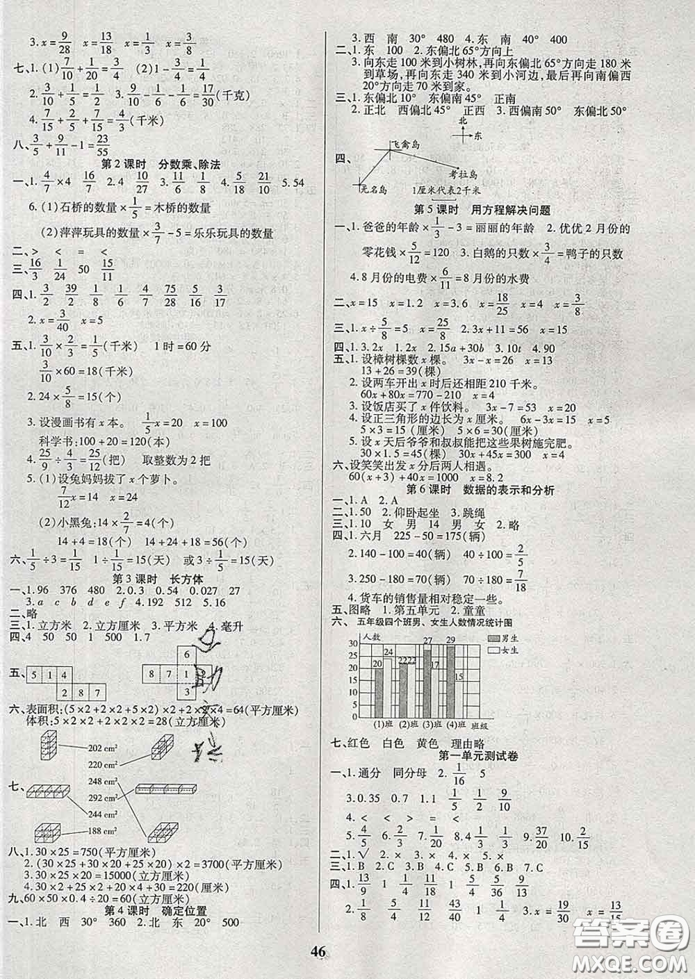 沈陽出版社2020新版優(yōu)秀三好生五年級(jí)數(shù)學(xué)下冊(cè)北師版B版答案