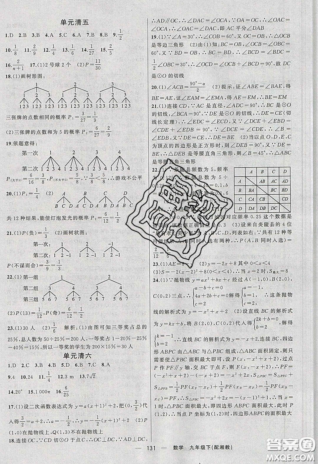 2020年四清導(dǎo)航九年級(jí)數(shù)學(xué)下冊湘教版答案