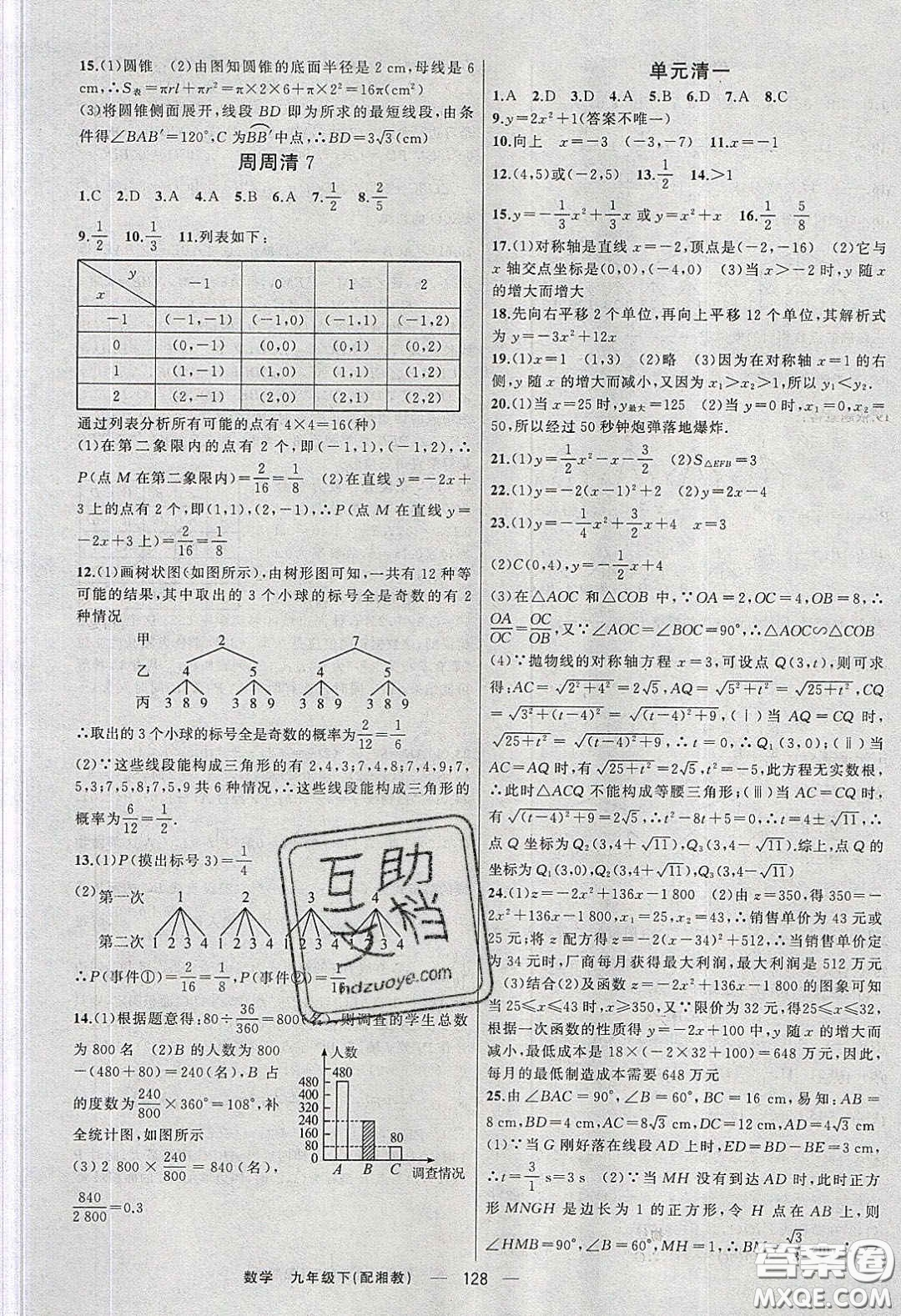 2020年四清導(dǎo)航九年級(jí)數(shù)學(xué)下冊湘教版答案