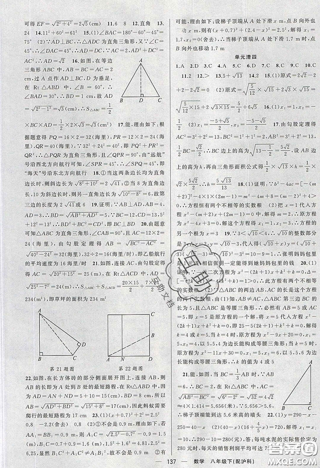 獵豹圖書2020年四清導(dǎo)航八年級數(shù)學(xué)下冊滬科版答案