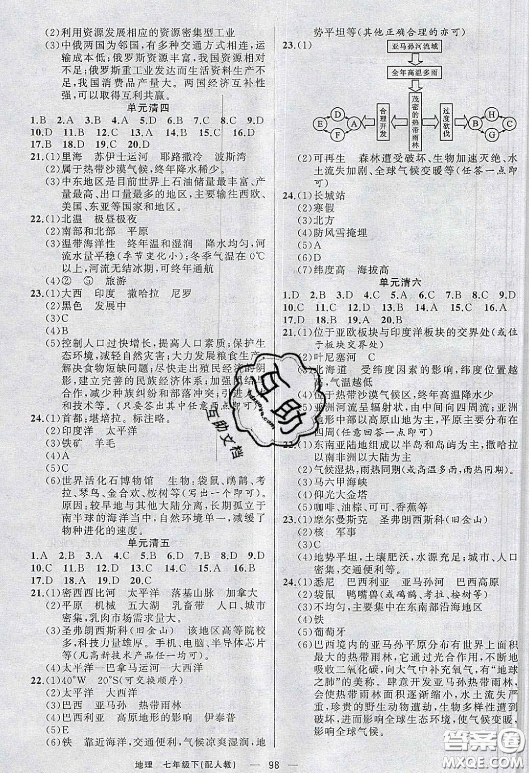 獵豹圖書2020年四清導航七年級地理下冊人教版答案