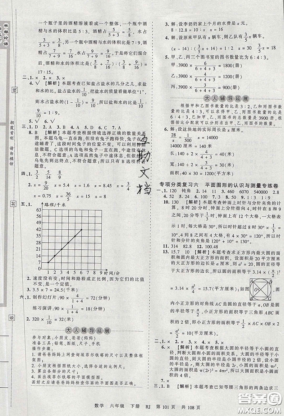 江西人民出版社2020年王朝霞考點梳理時習(xí)卷六年級數(shù)學(xué)下冊人教版答案