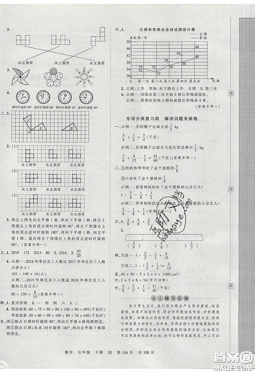 江西人民出版社2020年王朝霞考點梳理時習卷五年級數(shù)學下冊人教版答案