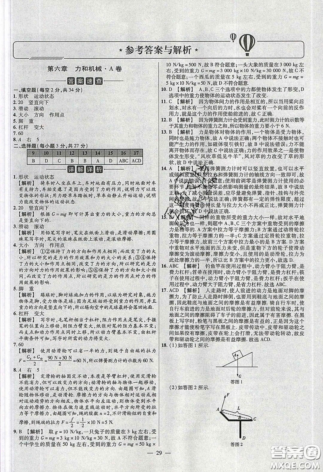 2020年金考卷活頁題選名師名題單元雙測八年級物理下冊滬粵版答案