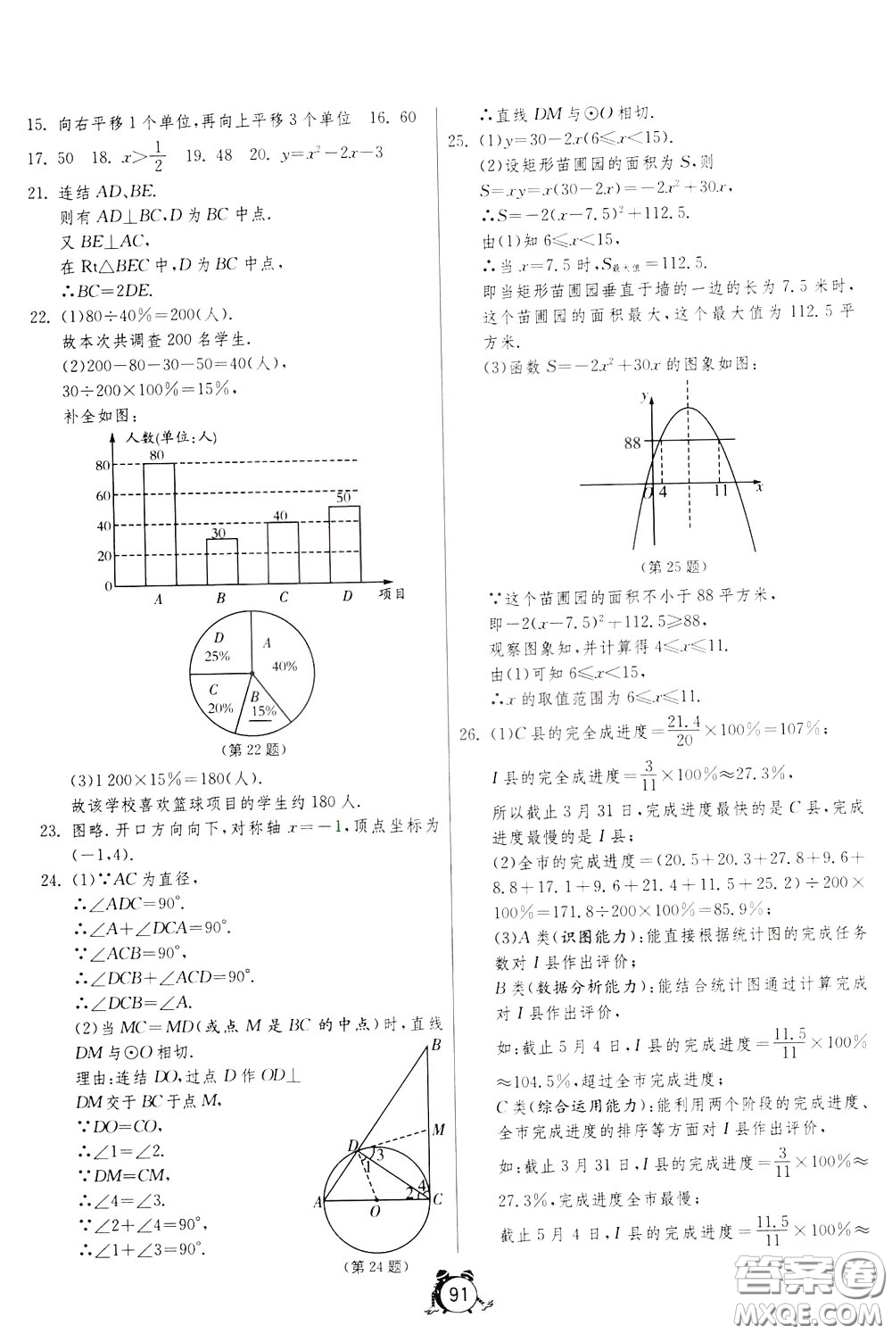 2020年單元雙測(cè)全程提優(yōu)測(cè)評(píng)卷數(shù)學(xué)九年級(jí)下冊(cè)HSD華師大版參考答案