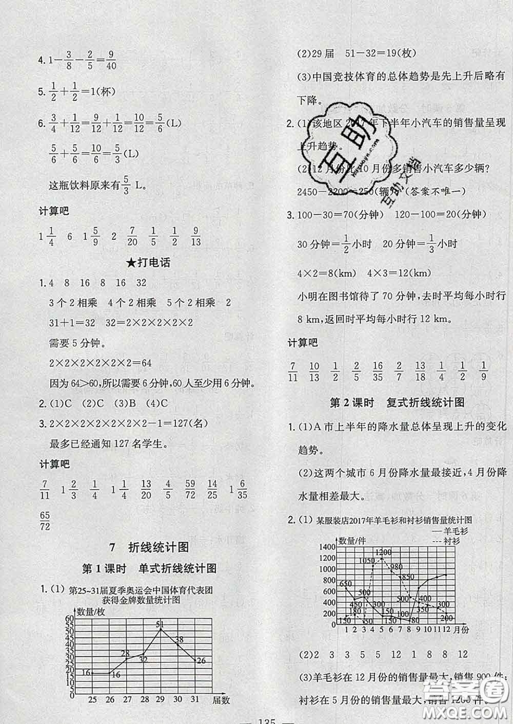 2020新版課時(shí)特訓(xùn)優(yōu)化作業(yè)本五年級(jí)數(shù)學(xué)下冊(cè)人教版答案