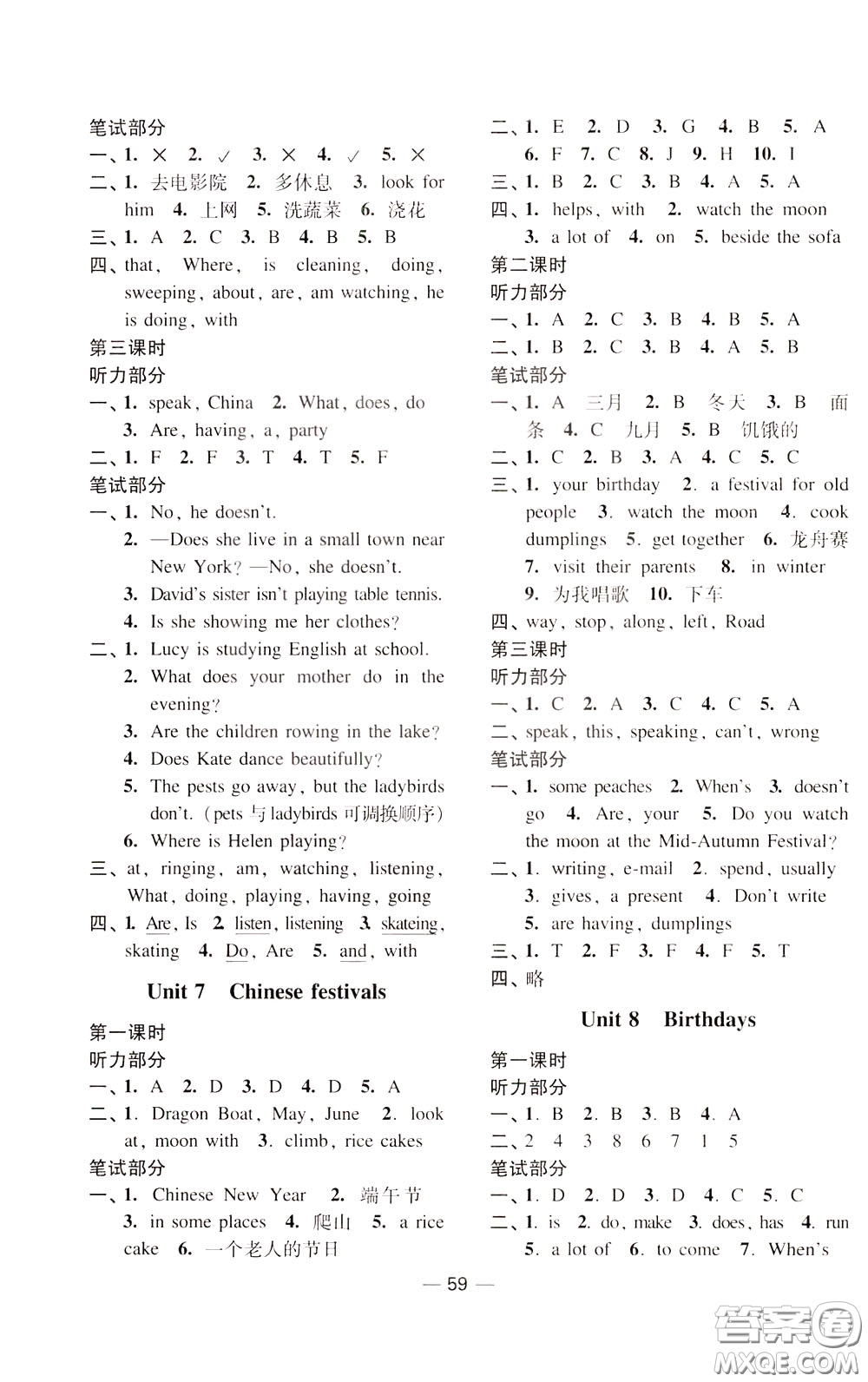 2020年隨堂練1加2課課練單元卷英語五年級(jí)下冊江蘇版參考答案