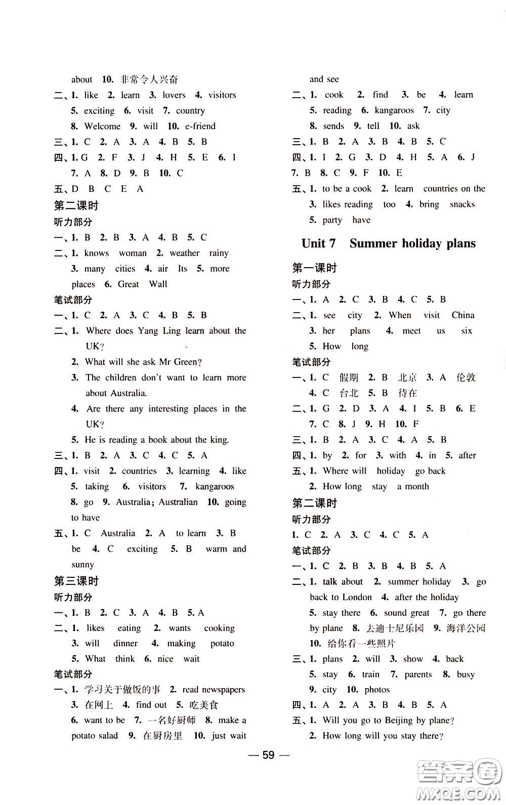 2020年隨堂練1加2課課練單元卷英語(yǔ)六年級(jí)下冊(cè)江蘇版參考答案