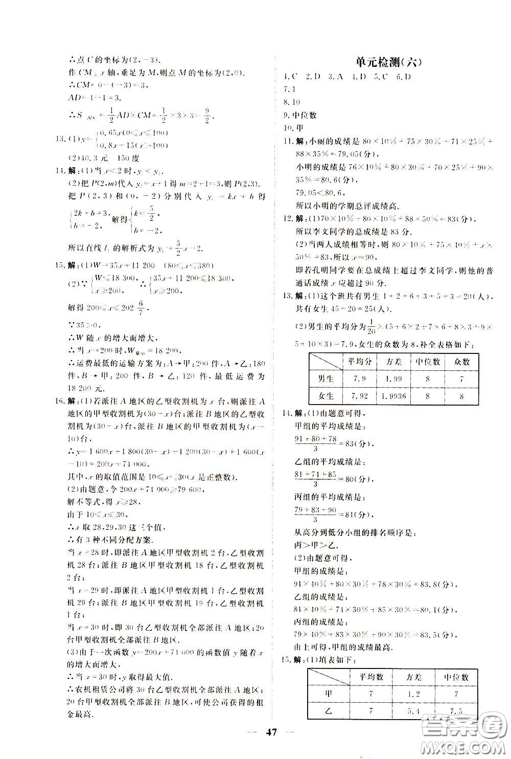 2020年新坐標(biāo)同步練習(xí)數(shù)學(xué)八年級下冊人教版參考答案