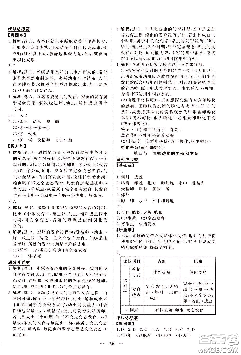 2020年新坐標同步練習生物八年級下冊人教版參考答案