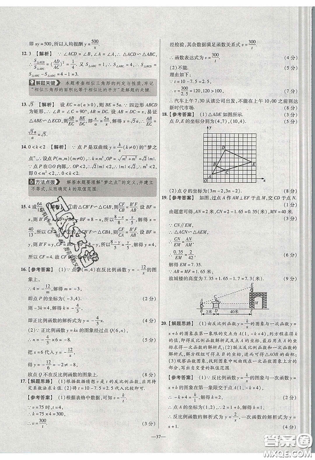 2020年金考卷活頁(yè)題選名師名題單元雙測(cè)九年級(jí)數(shù)學(xué)下冊(cè)人教版答案