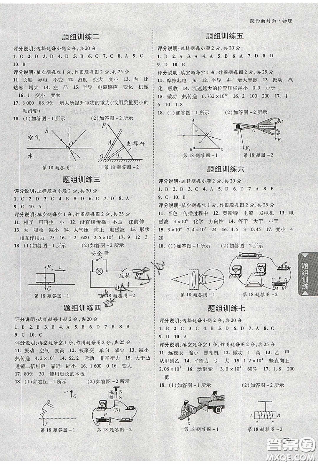 新疆青少年出版社2020陜西中考面對面物理人教版答案