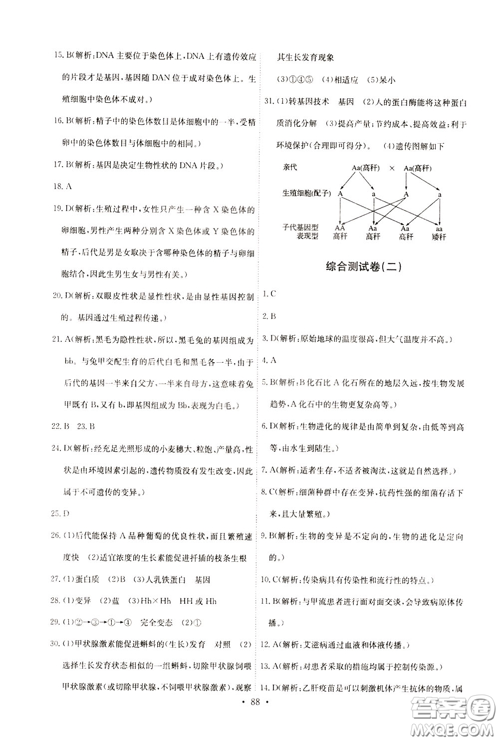 2020年長(zhǎng)江全能學(xué)案同步練習(xí)冊(cè)生物學(xué)八年級(jí)下冊(cè)人教版參考答案