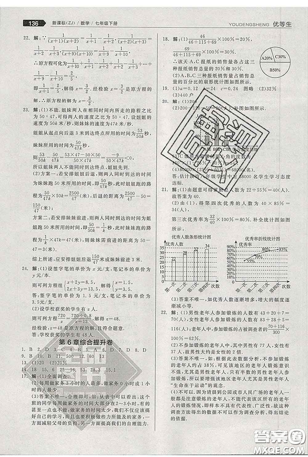 陽光出版社2020春全品優(yōu)等生七年級數(shù)學下冊浙教版答案