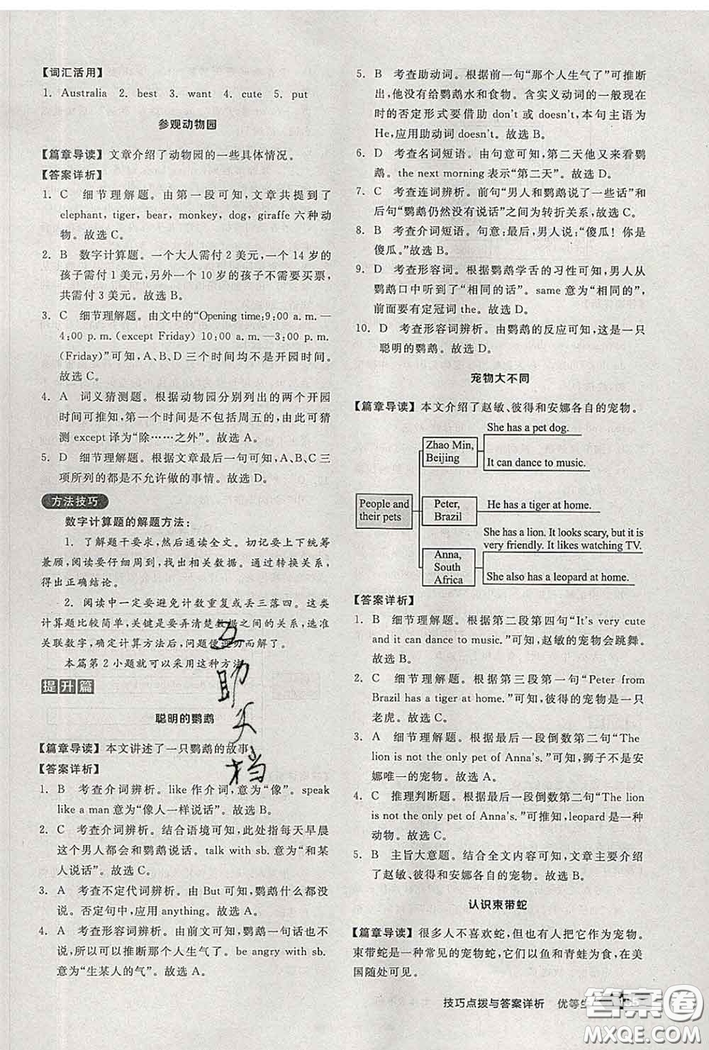 陽(yáng)光出版社2020春全品優(yōu)等生七年級(jí)英語(yǔ)下冊(cè)人教版答案