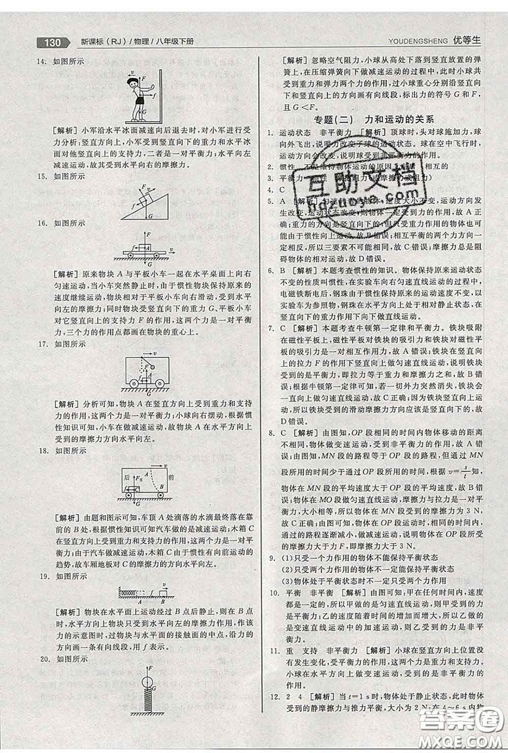 陽光出版社2020春全品優(yōu)等生八年級(jí)物理下冊(cè)人教版答案