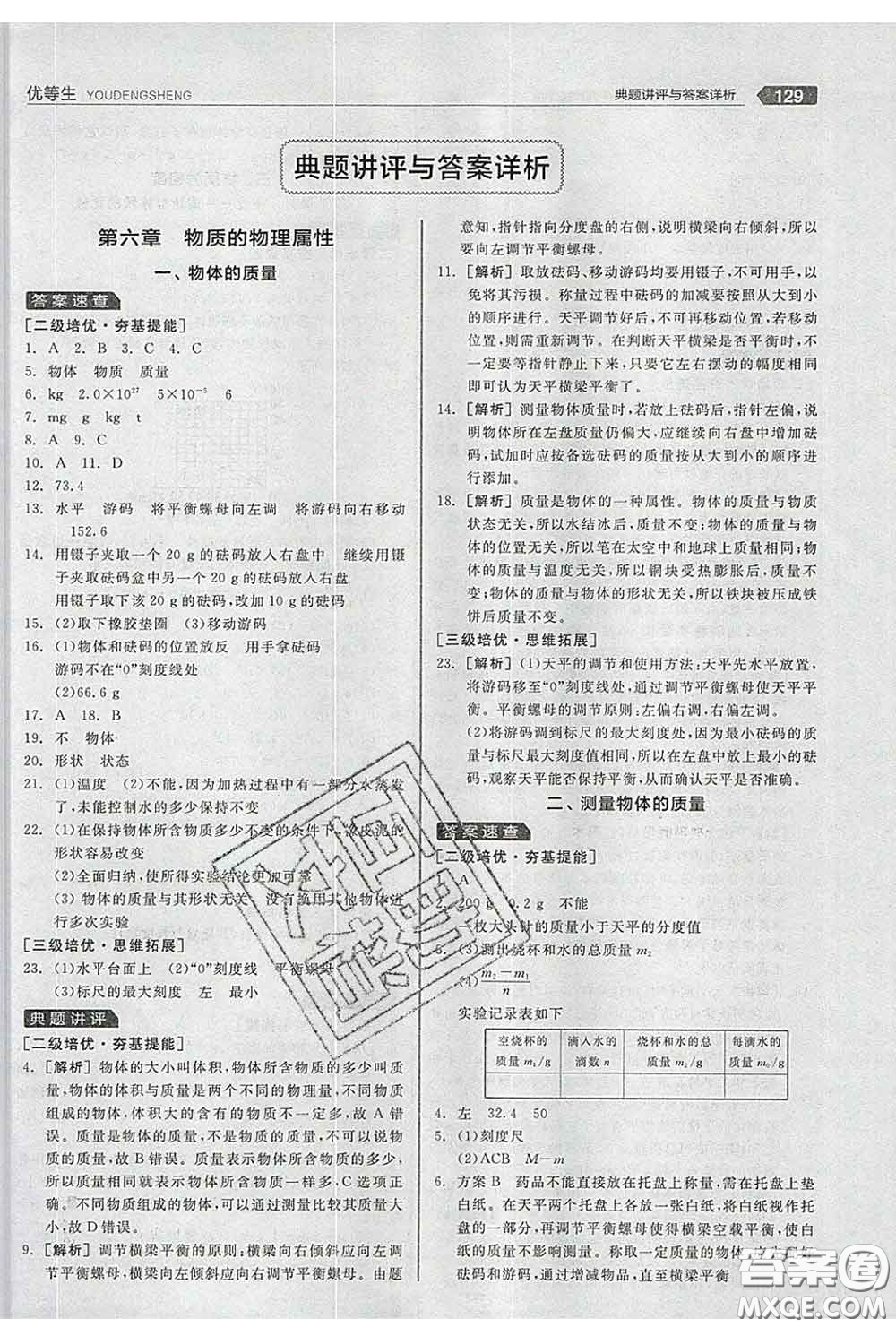 陽光出版社2020春全品優(yōu)等生八年級物理下冊蘇科版答案