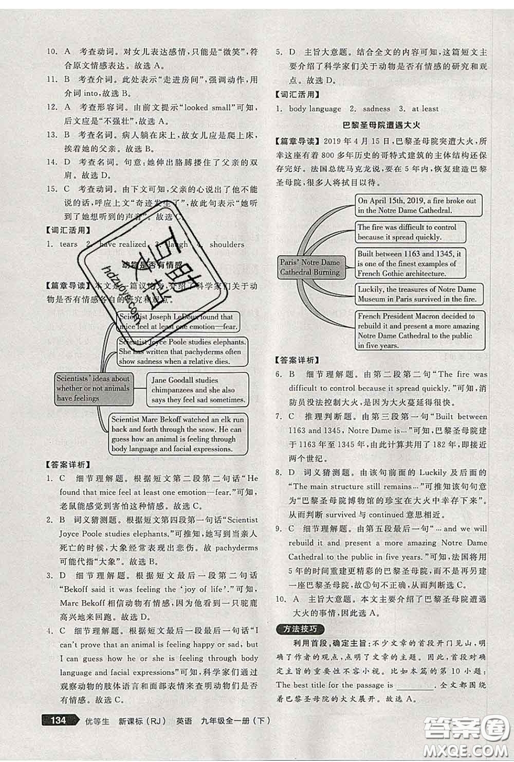 陽光出版社2020春全品優(yōu)等生九年級英語下冊人教版答案