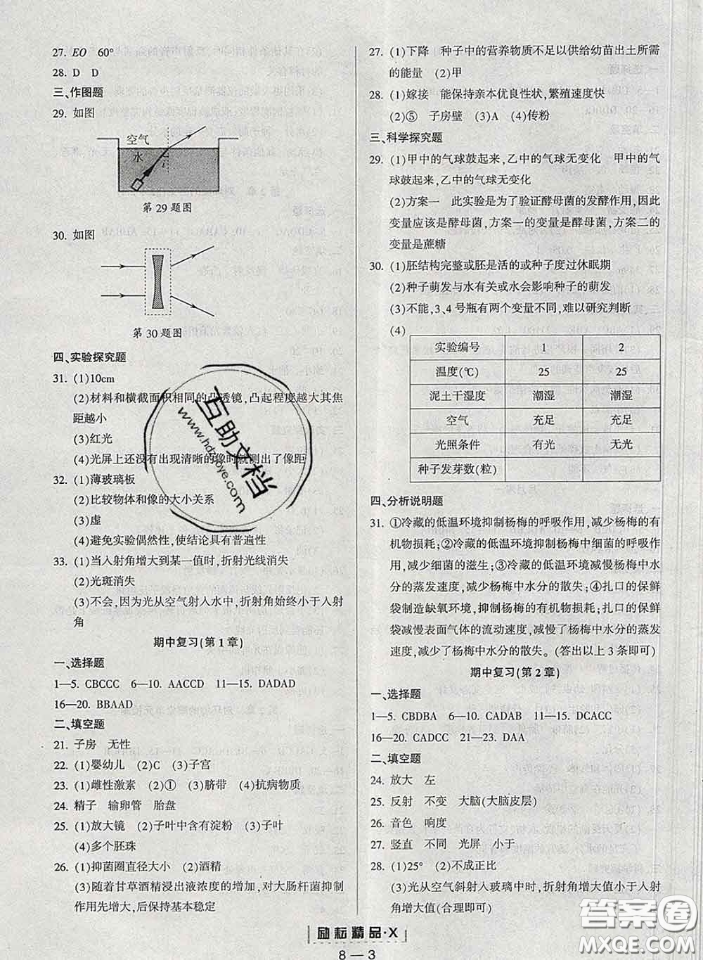 勵(lì)耘書業(yè)2020春勵(lì)耘活頁(yè)七年級(jí)科學(xué)下冊(cè)浙教版答案