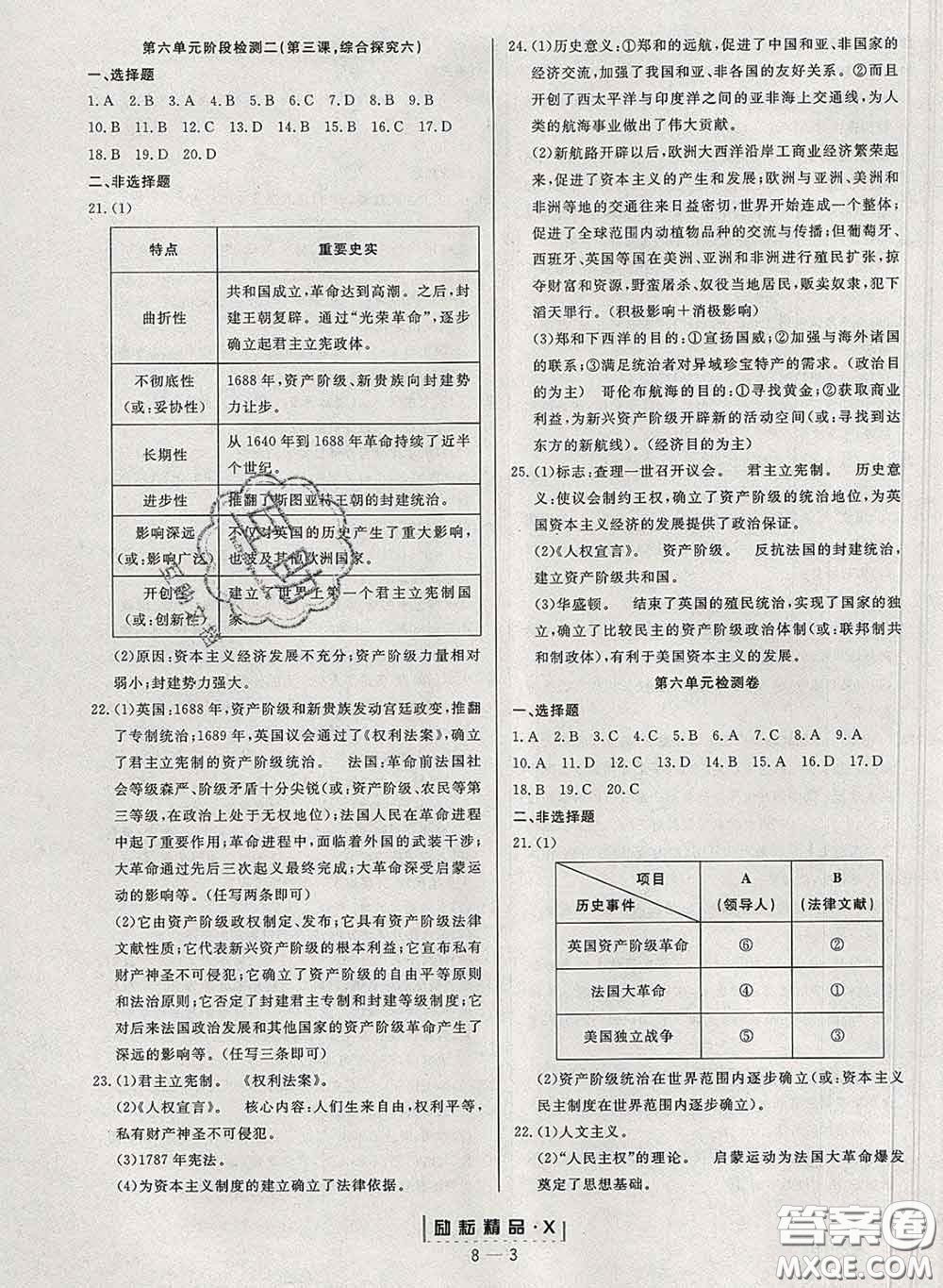 勵(lì)耘書業(yè)2020春勵(lì)耘活頁八年級歷史與社會下冊人教版答案