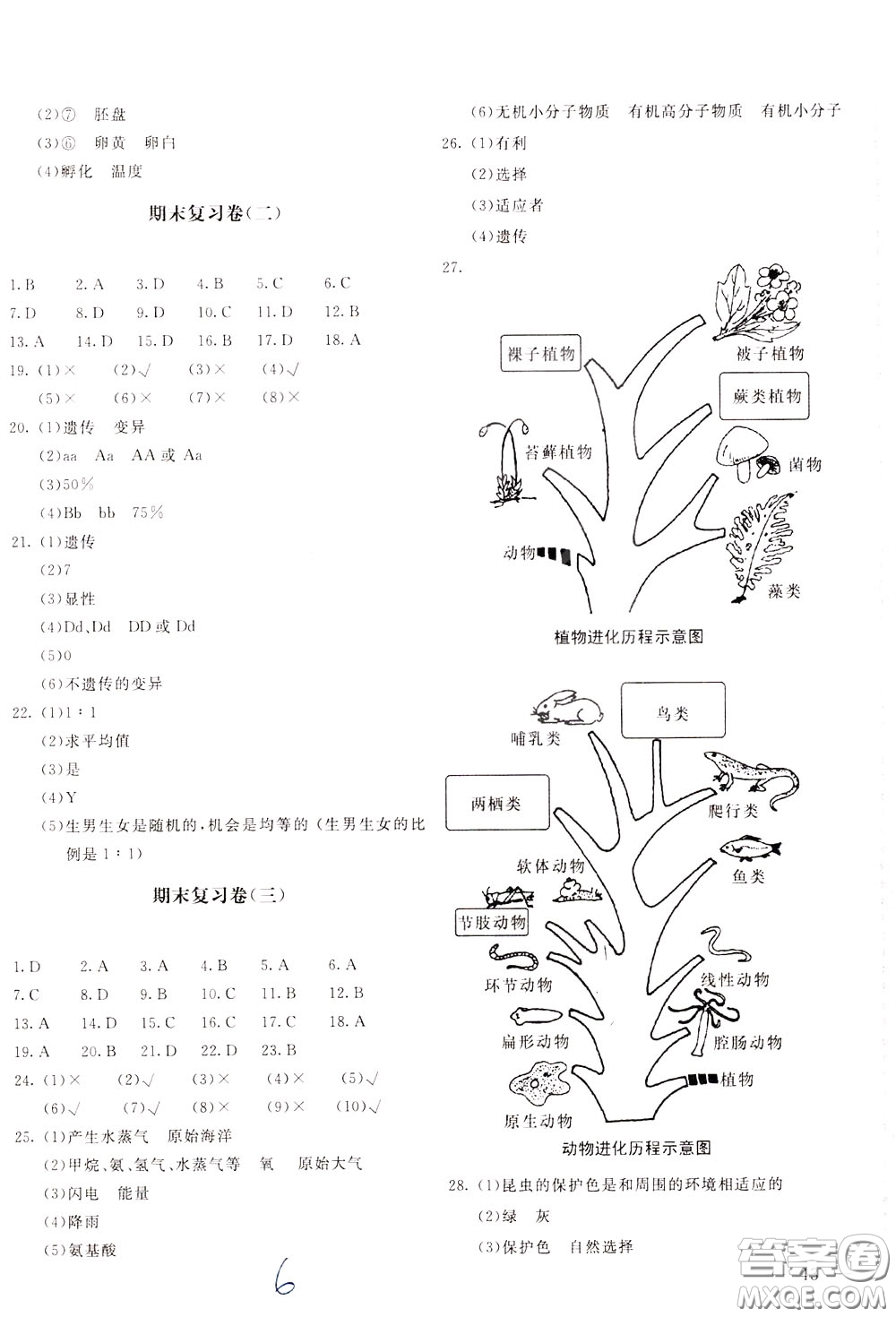 2020年新課堂AB卷單元測生物學八年級下冊人民教育版參考答案