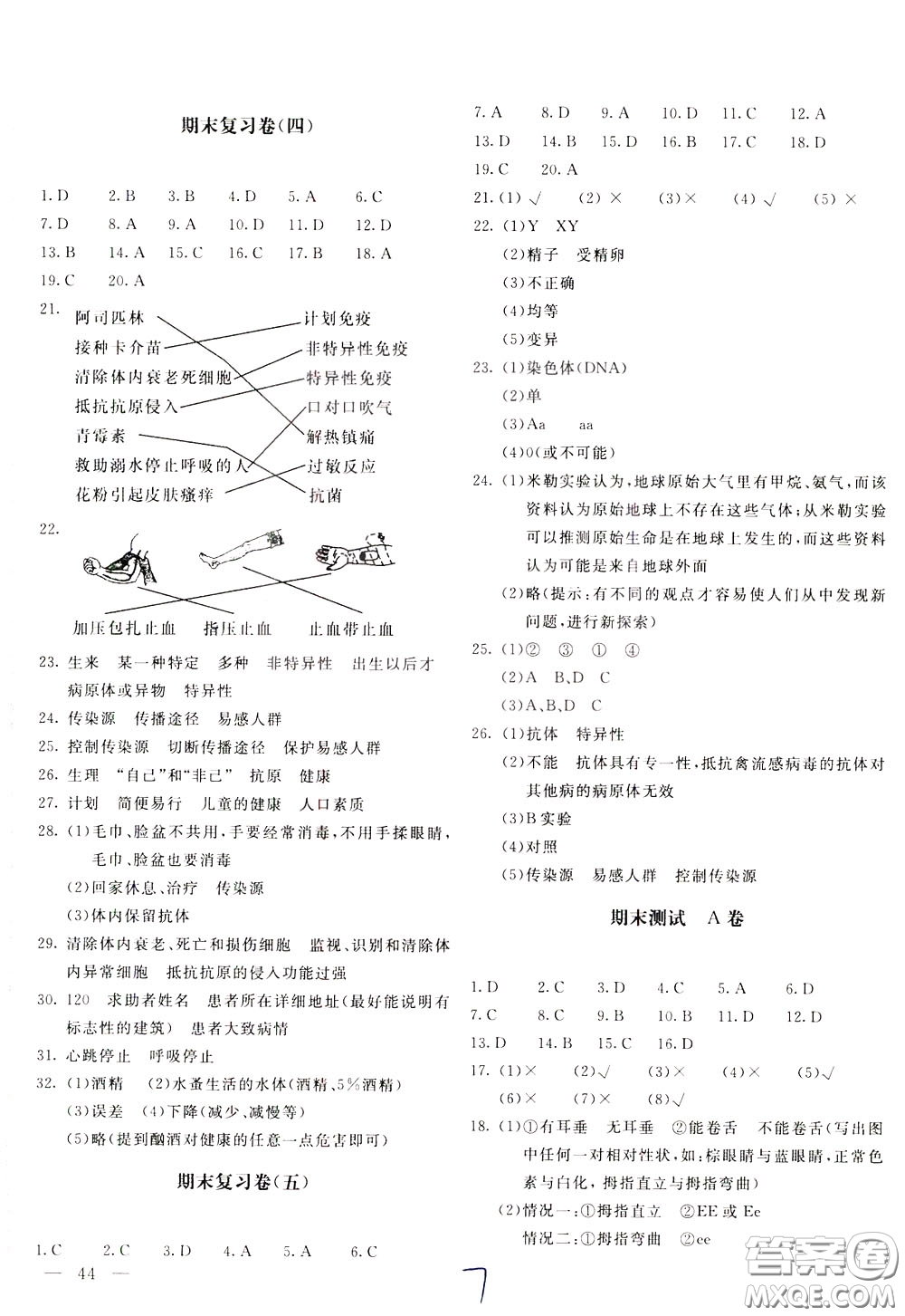 2020年新課堂AB卷單元測生物學八年級下冊人民教育版參考答案