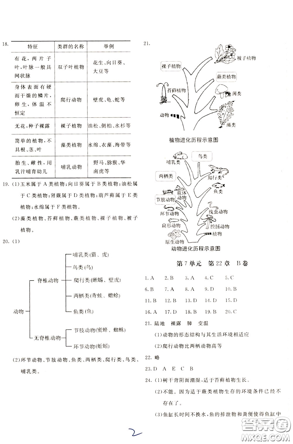 2020年新課堂AB卷單元測生物學(xué)八年級下冊北師大版參考答案