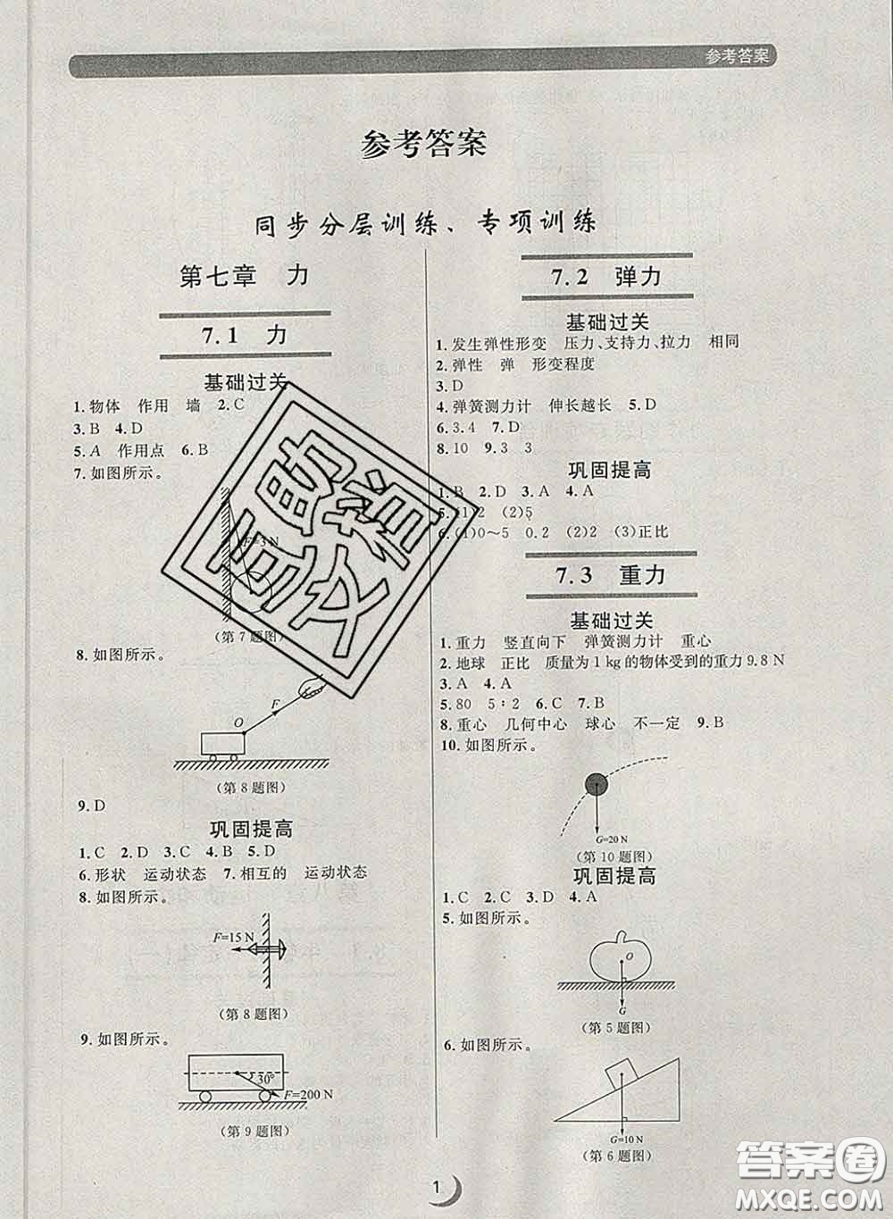 2020新版點(diǎn)石成金金牌每課通八年級(jí)物理下冊(cè)人教版答案