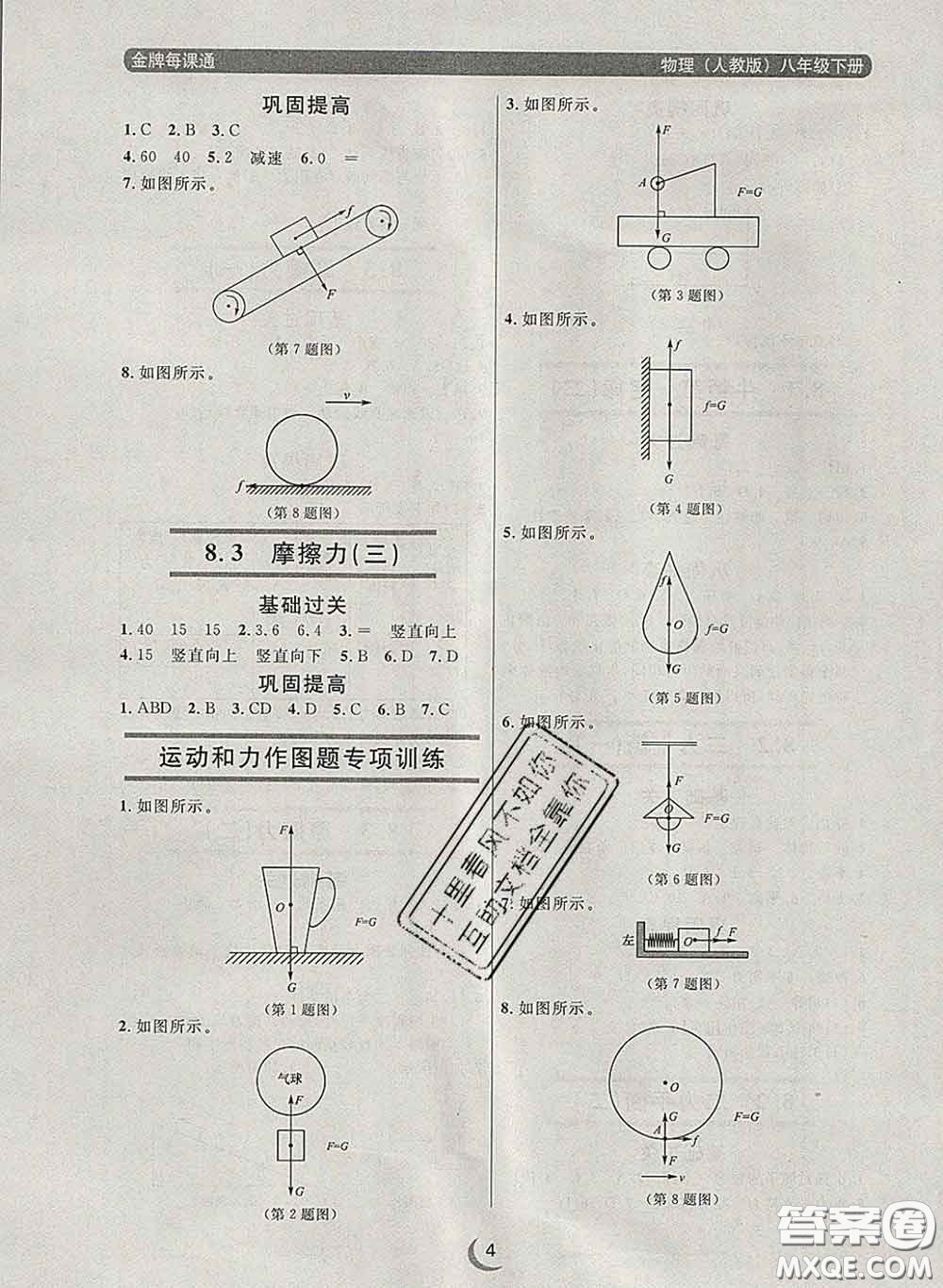 2020新版點(diǎn)石成金金牌每課通八年級(jí)物理下冊(cè)人教版答案