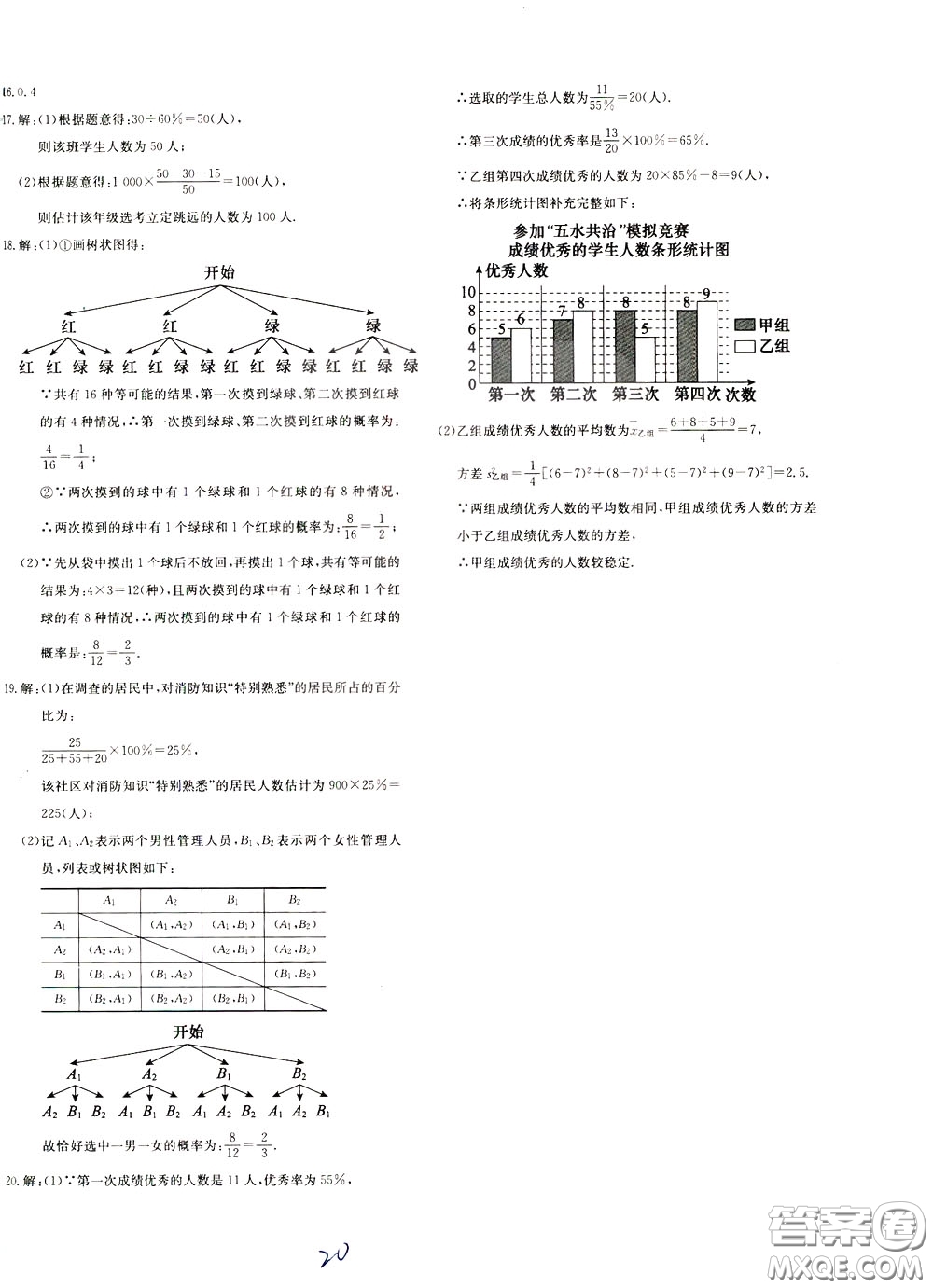 2020年新課堂AB卷單元測數(shù)學九年級下冊北師大版參考答案