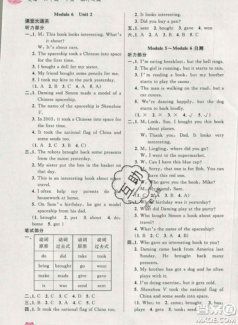 2020新版新課程學習與測評同步學習六年級英語下冊外研版答案