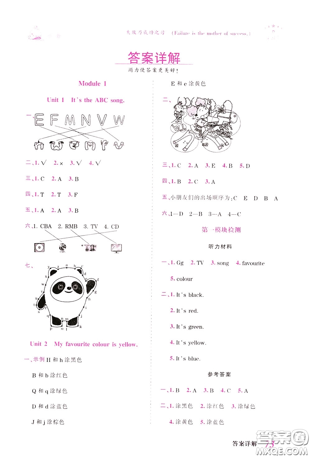 2020年王朝霞創(chuàng)維新課堂同步優(yōu)化訓(xùn)練英語三年級下冊WY外研版參考答案