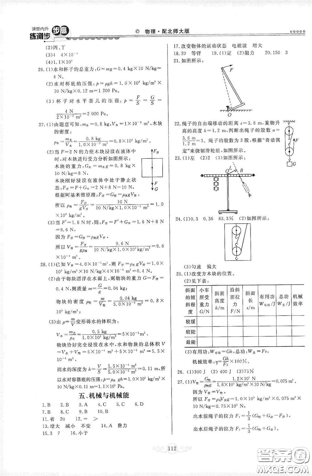 河北美術(shù)出版社2020課堂內(nèi)外練測(cè)步步高九年級(jí)物理下冊(cè)北師大版答案