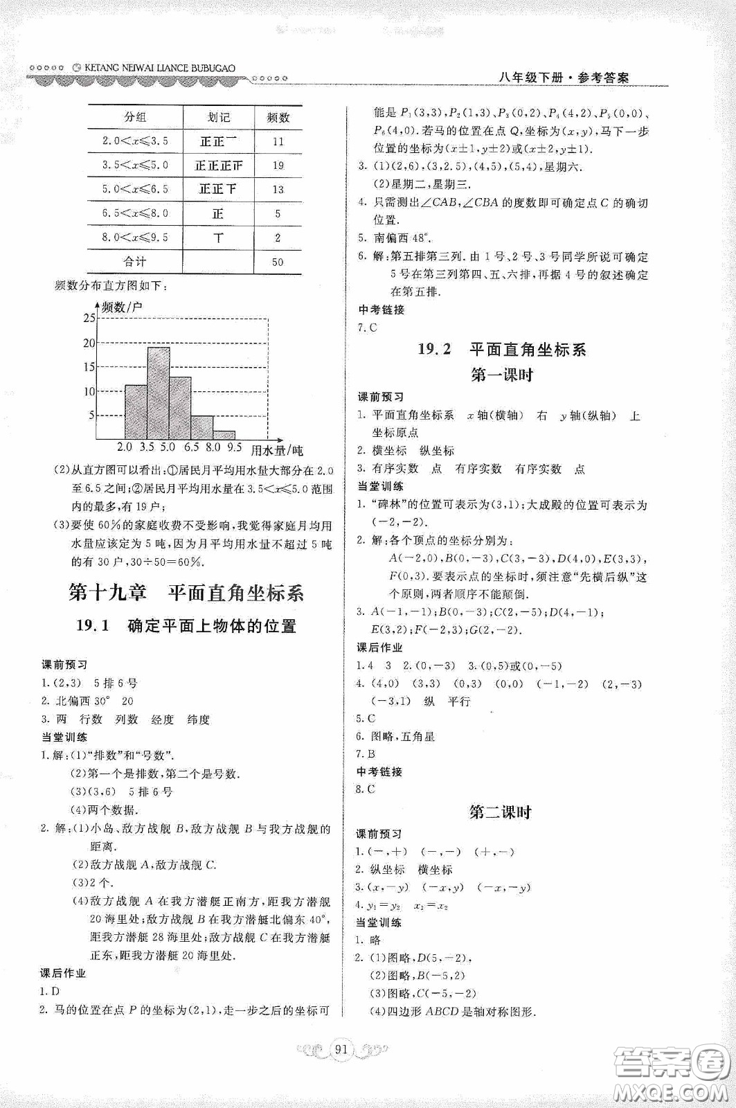 河北美術(shù)出版社2020課堂內(nèi)外練測步步高八年數(shù)學(xué)下冊河北教育版答案