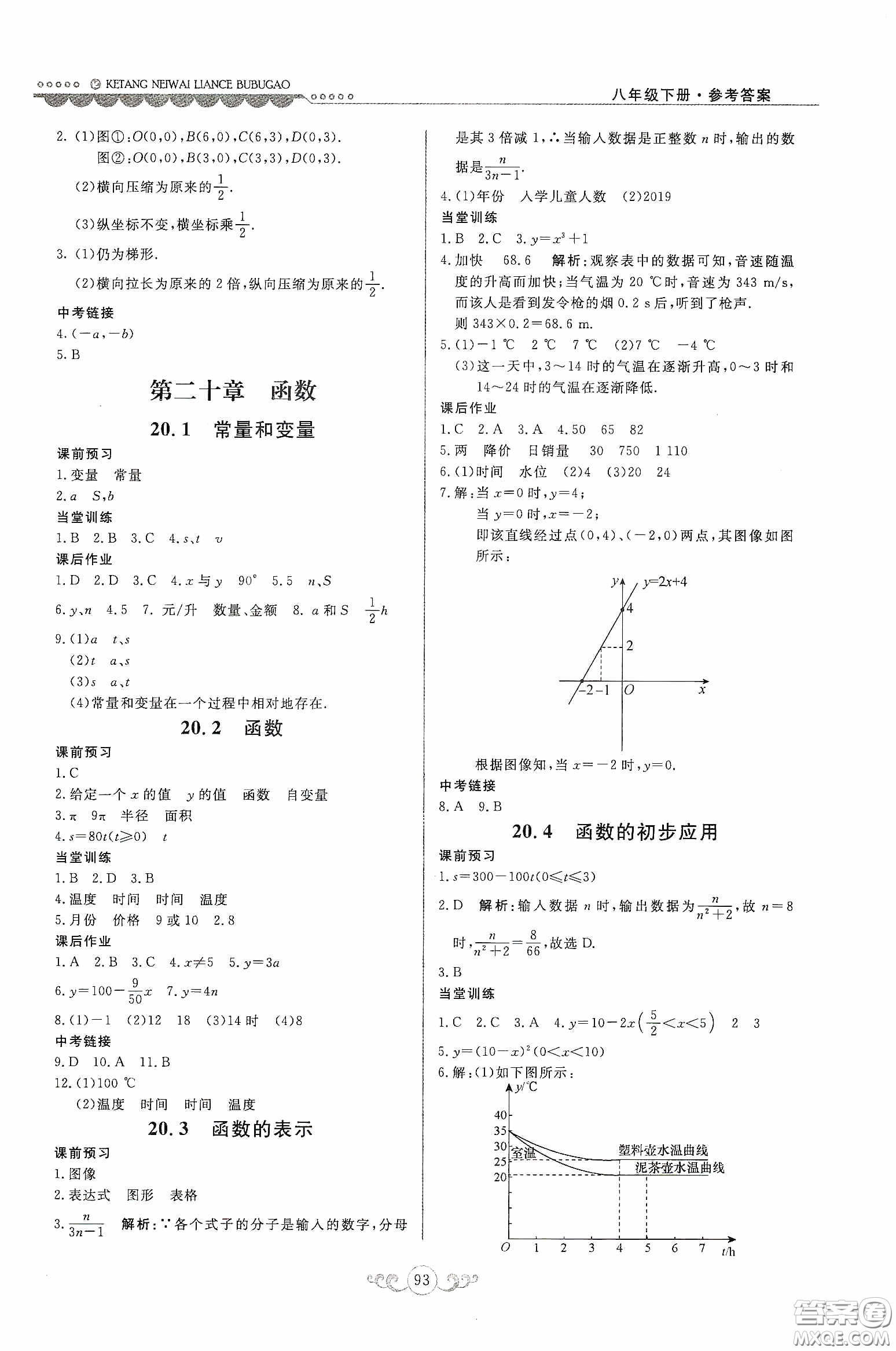 河北美術(shù)出版社2020課堂內(nèi)外練測步步高八年數(shù)學(xué)下冊河北教育版答案