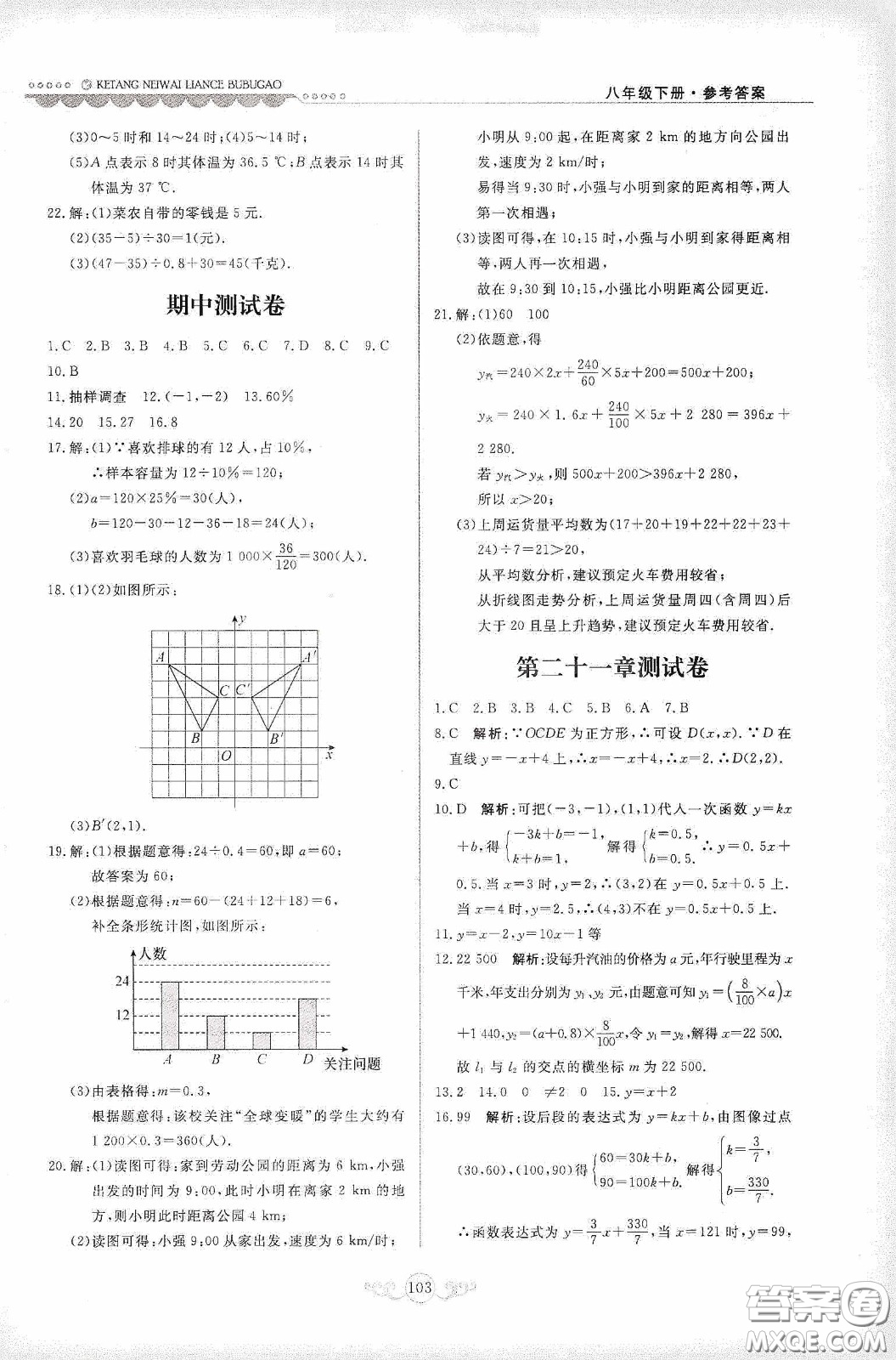 河北美術(shù)出版社2020課堂內(nèi)外練測步步高八年數(shù)學(xué)下冊河北教育版答案